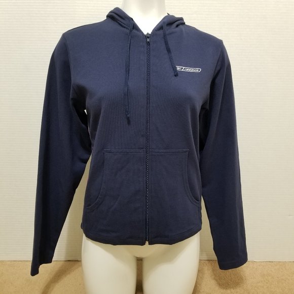 Reebok hoodie Small zip up tuxedo stripe athletic athleisure stretch lounge - Picture 1 of 14